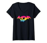 Donna Pansexual Bat Vampire Skull Pan Pride Flag Goth Halloween Maglietta con Collo a V