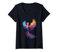Donna Pansexual Phoenix Bird Pan Pride Flag Rising From Ashes Maglietta con Collo a V
