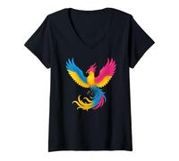 Donna Pansexual Phoenix Bird Pan Pride Flag Rising From Ashes Maglietta con Collo a V