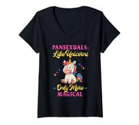 Donna Pansexuals Like Unicorns Only More Magical Funny Pan Meme Maglietta con Collo a V
