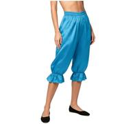 Donna Pantaloni Di Danza Del Ventre Lunghezza Cropped Al Polpaccio Blu L