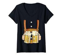 Donna Pantaloni in Pelle Costume Oktoberfest Clothing Men Prost Beer Mug Maglietta con Collo a V