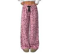 Donna Pantaloni Pigiama comodi e morbidi in Flanella Pantaloni con stampa a quadri/leopardata/per la casa,3 Rosa,S