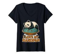 Donna Pantam - Panda with handpan And a Message 1 - Fan Fun Maglietta con Collo a V