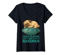 Donna Pantam - Pug with handpan And a Message 1 - Fan Fun Maglietta con Collo a V