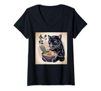 Donna Pantera Nera Ramen Giapponese Kawaii Anime Pantera Nera Maglietta con Collo a V