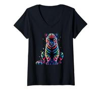 Donna Pantera Nera Tie Dye Rana Segno della Pace Hippie Black Panther Maglietta con Collo a V