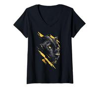 Donna Panther Animal Lover Motivo Art Graphic Black Leopard Maglietta con Collo a V