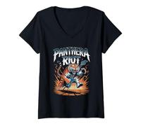 Donna Panthera Riot Tiger Che Suona la Chitarra Power Rock Explosion Maglietta con Collo a V