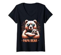 Donna Papa Bear Funny Bears Amante degli animali Papà Padre Papà Papà Maglietta con Collo a V