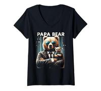 Donna Papa Bear Funny Bears Amante degli animali Papà Padre Papà Papà Maglietta con Collo a V
