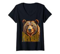 Donna Papa Bear Testo Con Grande Orso Marrone Maglietta con Collo a V