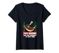 Donna Papa Bear Warning May Nap Suddenly At Any Time Maglietta con Collo a V