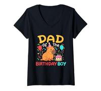 Donna Papà Del Compleanno Ragazzo Carino Capybara Bambini Bday Famiglia Maglietta con Collo a V