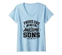 Donna papà di 2 Ragazzi Orgoglioso Padre Due Sons Fathers Day Maglietta con Collo a V