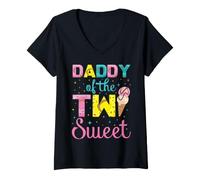 Donna papà di Due Ragazze Promosso per la seconda Volta Daddy Squared Mens Maglietta con Collo a V