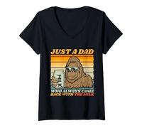 Donna Papa Just A Dad Who Always Came Back with The Milk Bigfoot Maglietta con Collo a V