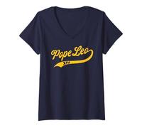 Donna Papa Leo 14, Classico Design da Baseball Maglietta con Collo a V