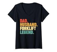 Donna papà Marito Carrelli Elevatori Leggenda Maglietta con Collo a V