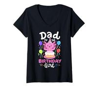 Donna Papà Of The Birthday Girl Kids Axolotl Bday Family Matching Maglietta con Collo a V