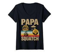 Donna Papa Squatch Bigfoot Alien UFO, Stile retrò, Stile Vintage, Adatto alla Famiglia Maglietta con Collo a V