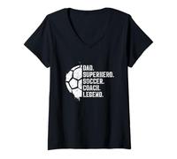 Donna Papà Supereroe Calcio Coach Leggenda Maglietta con Collo a V