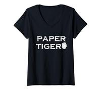 Donna Paper Tiger 8647 86 47 - Maglietta classica vintage retrò Maglietta con Collo a V