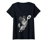 Donna Papillon - Cane che gioca a pickleball per amanti dei cani Maglietta con Collo a V