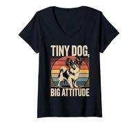 Donna Papillon Retro Tramonto | Tiny Dog Big Attitude Maglietta con Collo a V