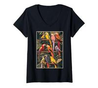 Donna Pappagalli tropicali Vintage Giapponese Woodblock Art Bird Lovers Maglietta con Collo a V