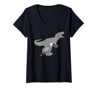 Donna Pappagallo Grigio Africano con T Rex Shadow Bird Lovers Maglietta con Collo a V