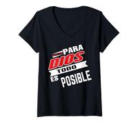 Donna para Dios Todo es posible, Bible Verse Sayings Religious Maglietta con Collo a V