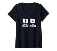 Donna Paracadutismo Tuo Marito Mio Marito Moglie Divertente Skydiver Maglietta con Collo a V
