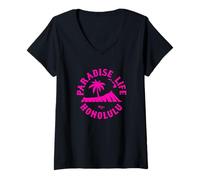 Donna Paradise Life - Palma Diamondhead Honolulu Hawaii Maglietta con Collo a V