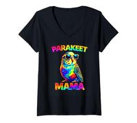 Donna Parakeet Mama Pop Art Cute Parrocchetto Mamma Occhiali da Sole Maglietta con Collo a V