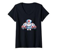 Donna Paramedic GNOME for Women Men with Ambulance for Nurse Life Maglietta con Collo a V