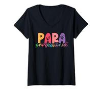 Donna Paraprofessional Carino Para Insegnante Personale Cuori Colorati Maglietta con Collo a V