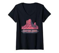 Donna Parco Nazionale Canyonlands Utah Zion Bryce Canyon Archi Rosa Maglietta con Collo a V