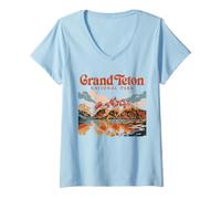 Donna Parco Nazionale del Grand Teton Maglietta con Collo a V