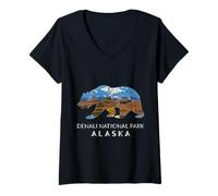 Donna Parco nazionale di Denali Alaska Bear Scene con alce di montagna Maglietta con Collo a V