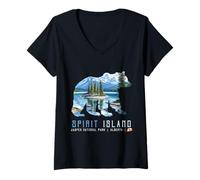 Donna Parco Nazionale Jasper: Spirit Island Grizzly Bear Silhouette Maglietta con Collo a V