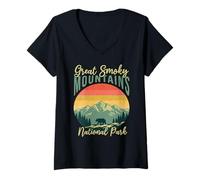 Donna Parco Nazionale Retro Bear Great Smoky Mountain Maglietta con Collo a V