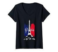 Donna Parigi C EST la Vie Divertente Arte Cool Eiffel Maglietta con Collo a V