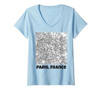 Donna Parigi Francia Mappa Souvenir Viaggiatore Backpacker Ragazzi Giovani Maglietta con Collo a V