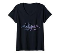Donna Parigi Francia Skyline C'Est La Vie Vintage Maglietta con Collo a V