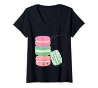 Donna Parigi Francia Souvenir Retro Macarons Kawaii Immagine Vintage Maglietta con Collo a V