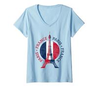 Donna Parigi Francia Torre Eiffel Bandiera Francese Souvenir Maglietta con Collo a V