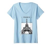 Donna Parigi Francia Torre Eiffel Minimalista Souvenir di Viaggio Maglietta con Collo a V