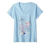 Donna Parigi Francia Torre Eiffel Souvenir Donne Ragazza Biciclett Maglietta con Collo a V