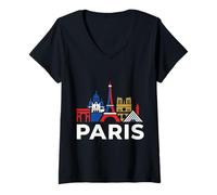 Donna Parigi Francia Viaggio Souvenir Città Landmark Turistico Maglietta con Collo a V